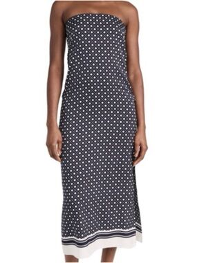 La Ligne Navy and White Printed Strapless Maxi